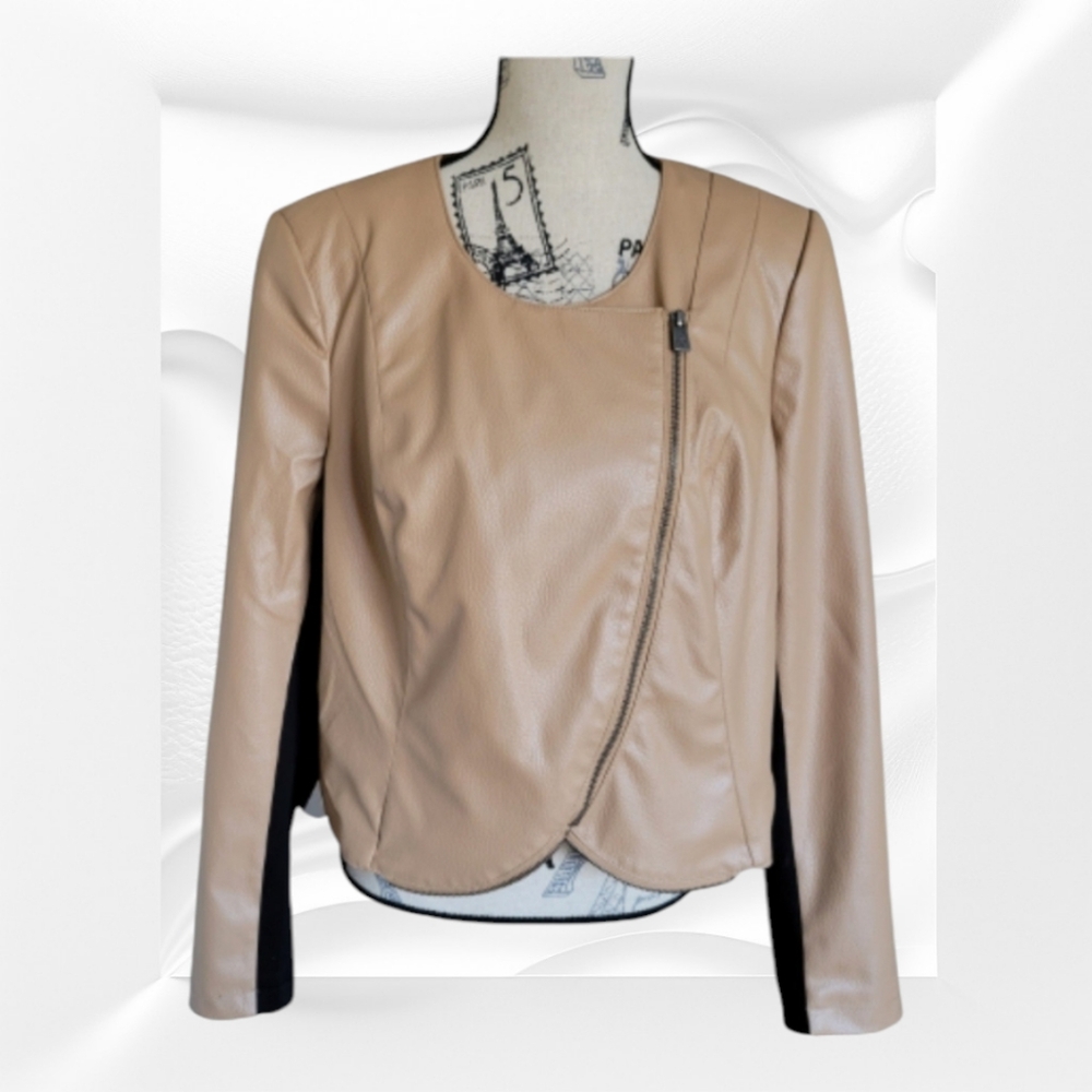 Lisa Rinna Camel Brown Faux Leather Cropped Jacket Belle Gray size L - Picture 2 of 7